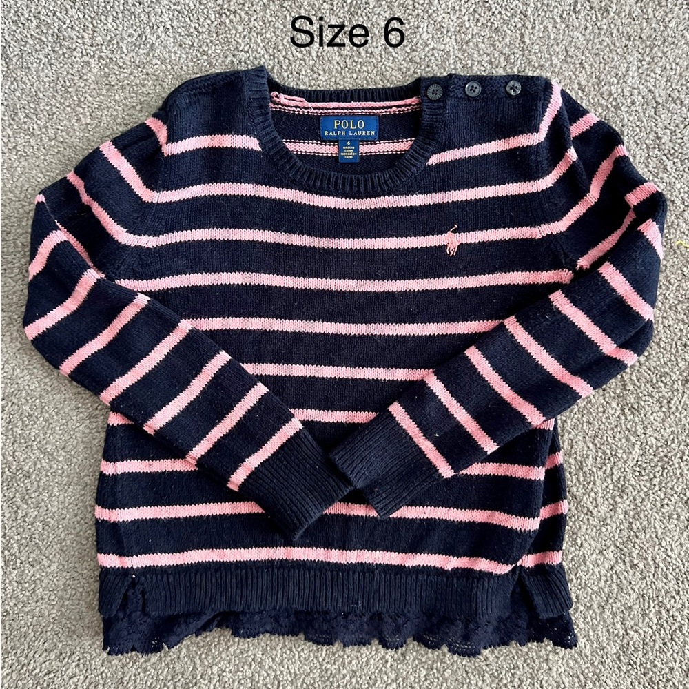 POLO Striped Sweater w/ Peplum Crochet Hem